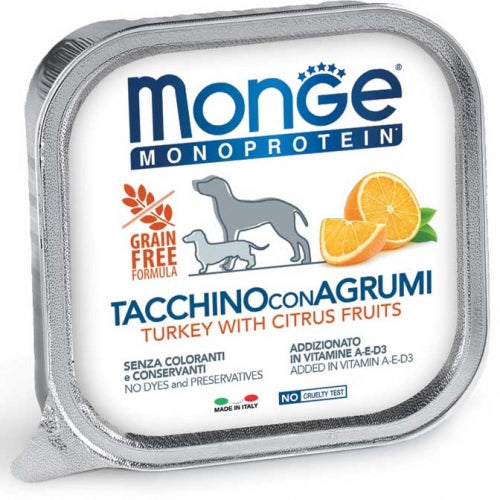 Monge - Patè Dog Monoproteico Frutta Tacchino Riso e Agrumi gr.300 x 18p.