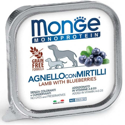Monge - Patè Dog Monoproteico Frutta Agnello e Mirtilli gr.300 x 18p.