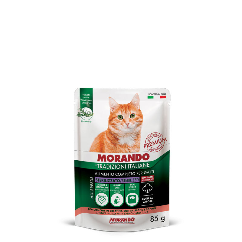 Morando - Tradizioni Italiane Cat Buste Bocc. co Gelatina con Salmone e Tonno gr.85