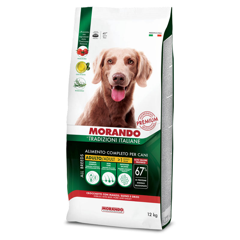 Morando - Le Trad. Italiane Dog Crocchette co Manzo, Suino e Orzo kg.12