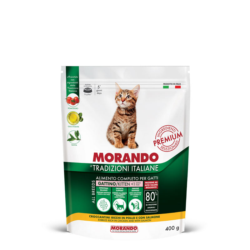 Morando - Le Trad. Italiane Cat Croccantini Kitten Ricchi in Pollo con Salmone gr.400