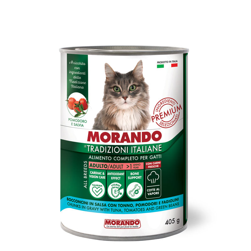 Morando - Le Trad. Italiane Cat Bocc. in Salsa con Tonno, con Pomodori e Fagiolini gr.405