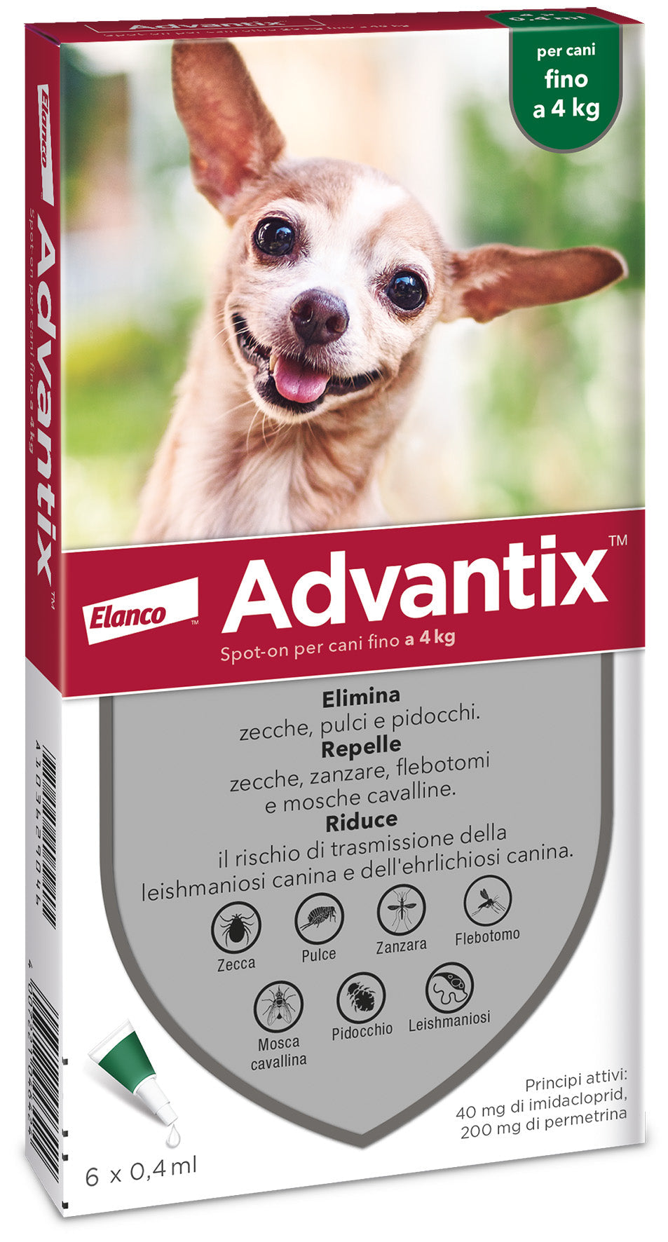 Advantix - Cane &lt; 4 kg. Pipette 6 x 0,4ml